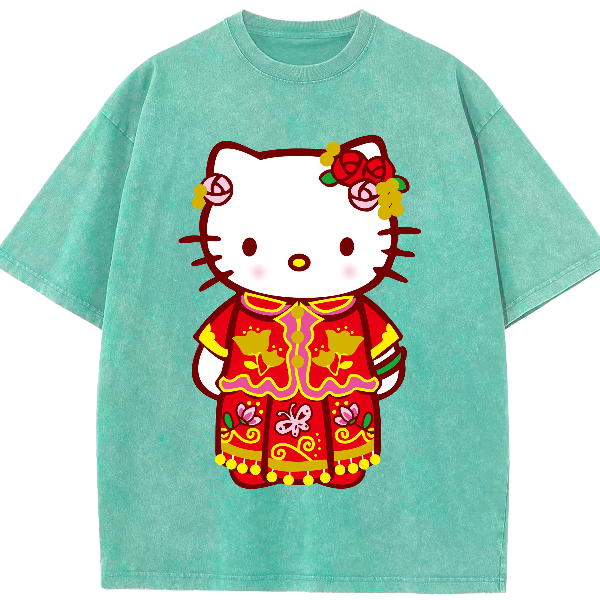 （画像用） Hello Kitty ハローキティ 綿100% ヴィンテージ風 半袖Tシャツ（フロントプリント）
